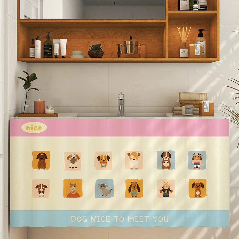 VIKAMA Dopamine Cute Washing Desk Waterproof Curtain Storage Cabinet Miscellaneous Cloak Curtain Velcro