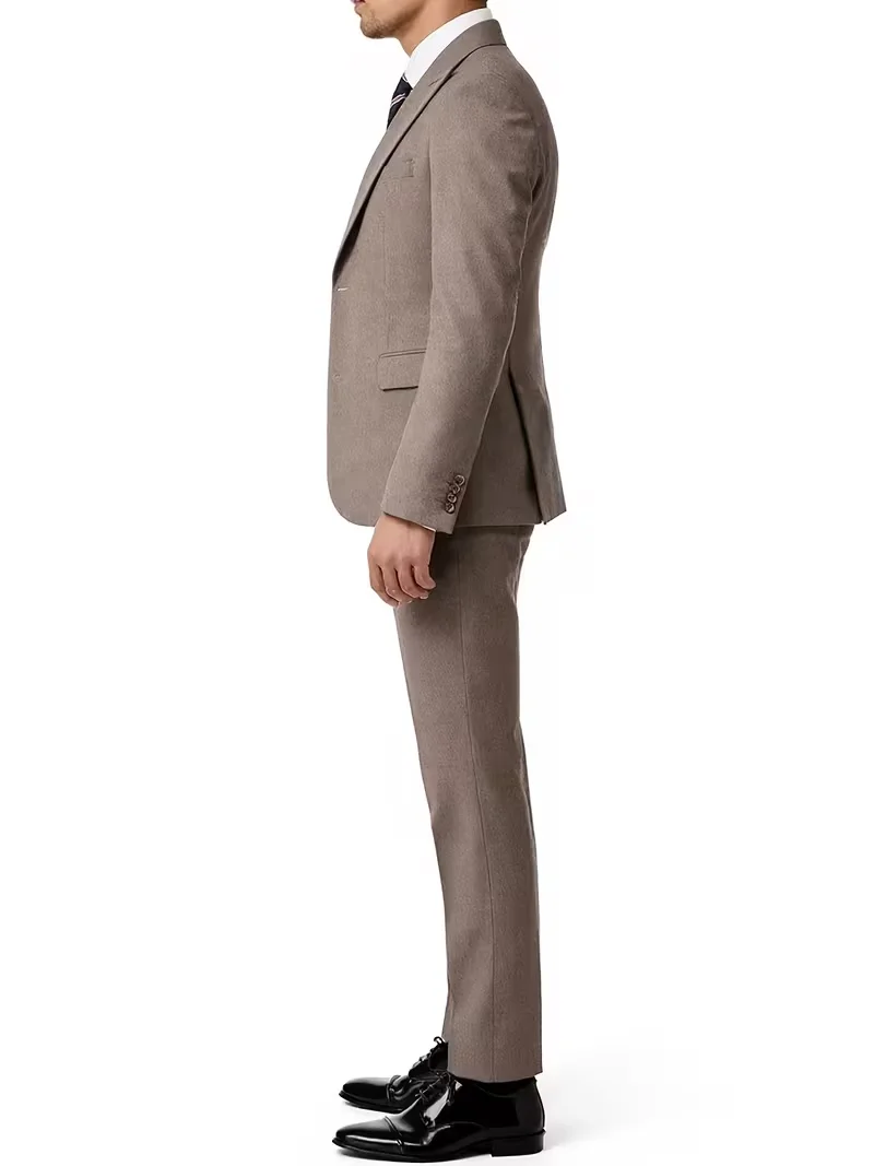 Khaki Slim Fit Double Breasted 3 Piece Men Suit Formal Garden Wedding Blazer Waistcoat Pants With Free Pocket Square