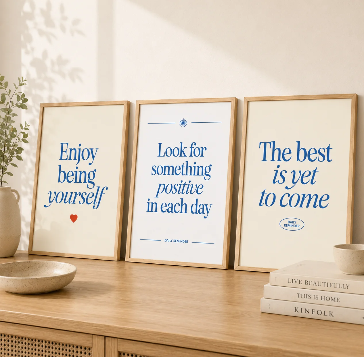 Inspirational Quotes Wall Art, Minimalist Blue Positive Canvas painting, Nordic Posters prints for Bedroom Living Room Decor
