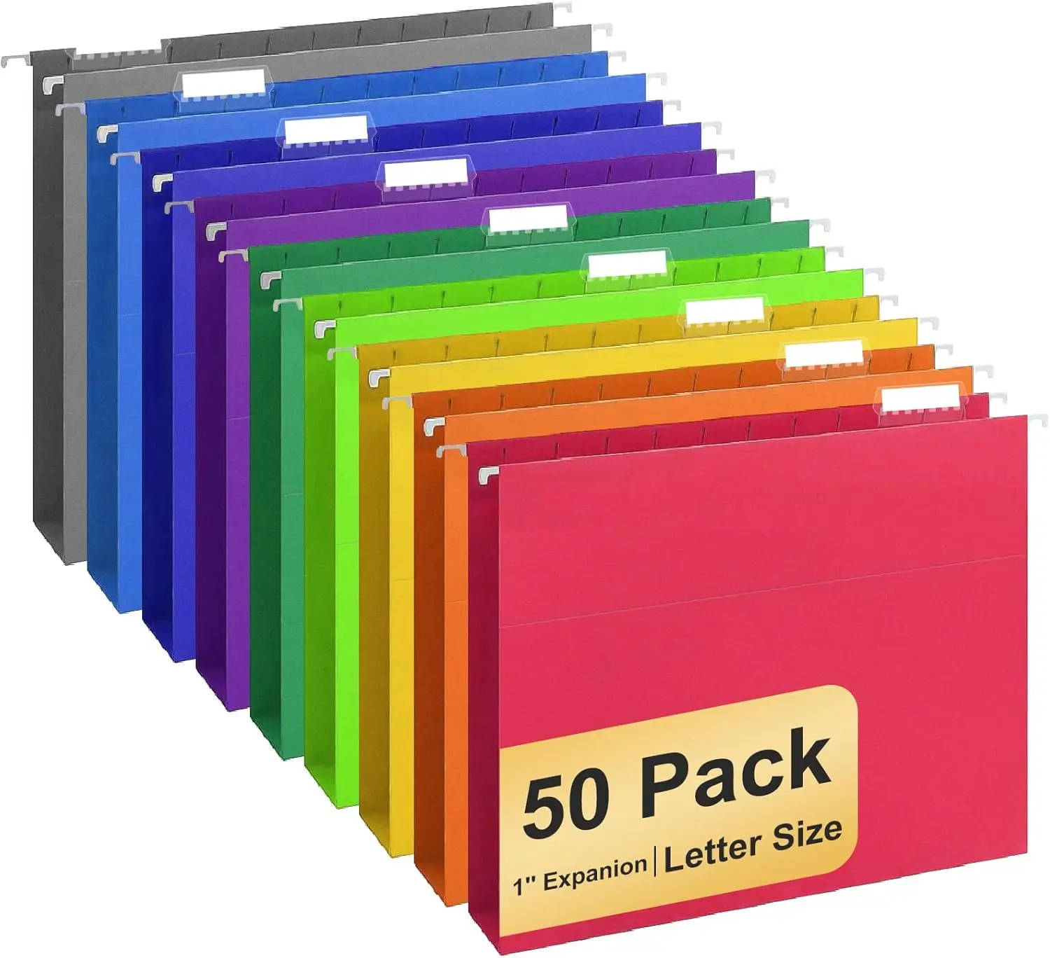 

50-Pack Letter Size Hanging File Folders with 1/5-Cut Tabs, 10 Colors for Home and Office Organization