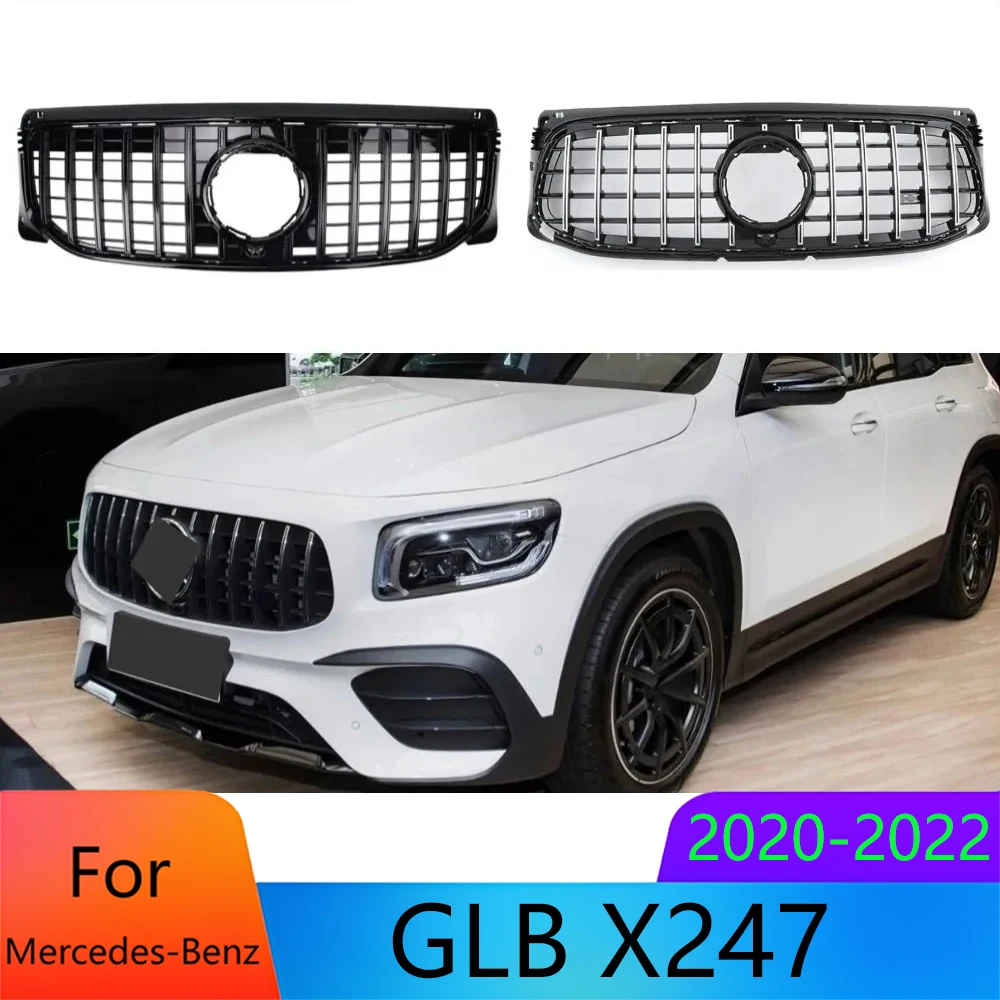 For Mercedes GLB X247 2020-2022 Front Bumper Grille Black Silver GT Style Mesh Grill Replacement Car Accessories Auto Parts