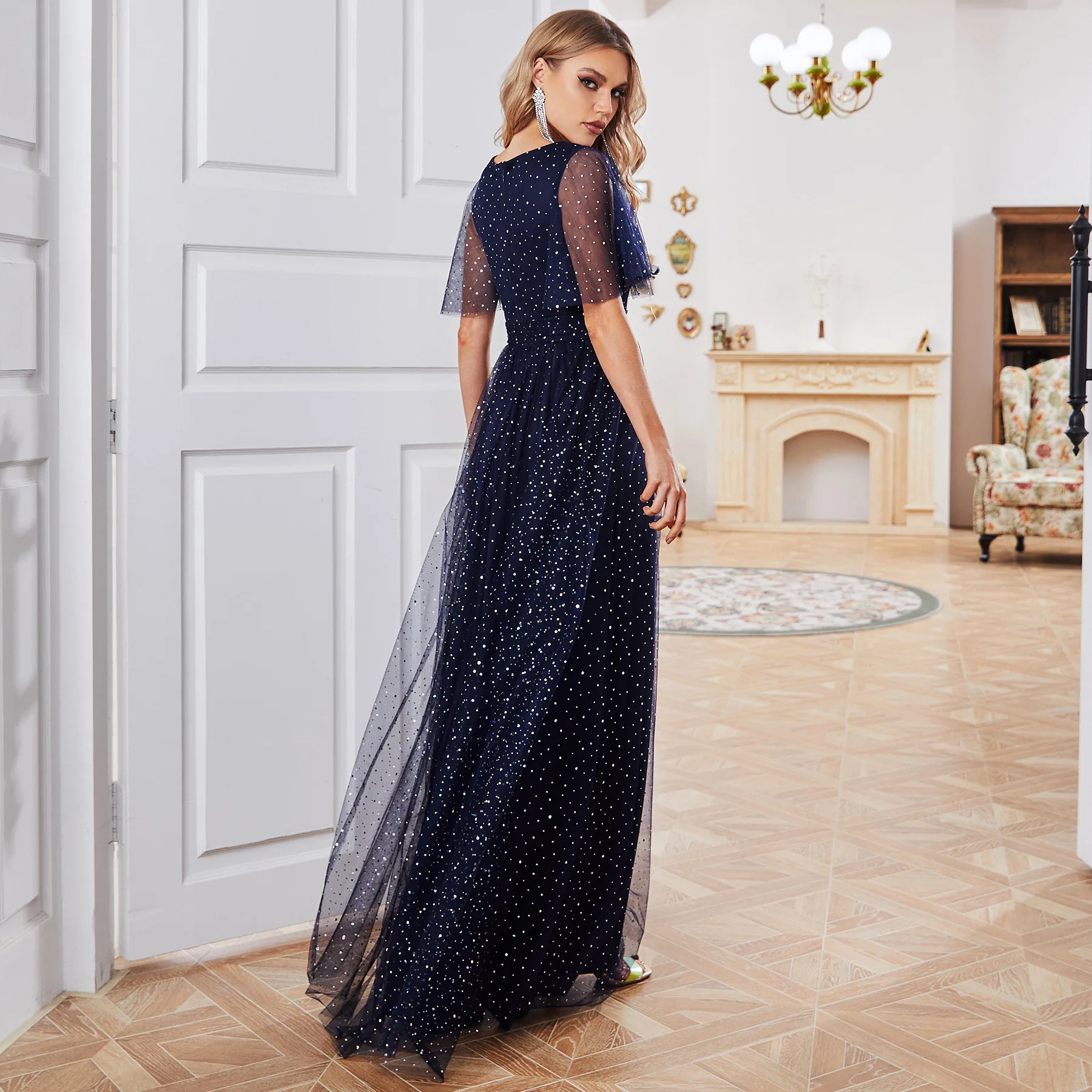 ICCLEK A-Line Elegant Party Dresses For Women Luxury Long Evening For Wome 2024 Ball Gown beautiful Dress In Navy