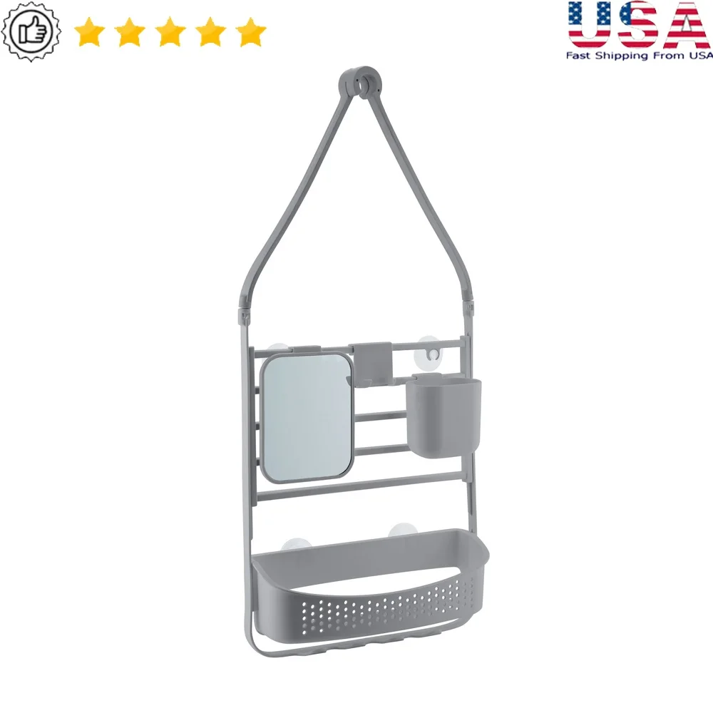 

Adjustable Shower Caddy Over Showerhead with Shelf Baskets Hooks Suction Cups Bathroom Storage Organizer Accessories