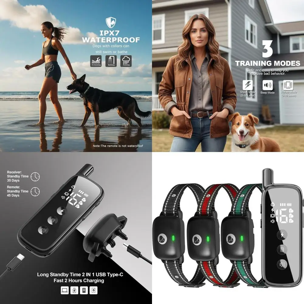 

Водонепроницаемый перезаряжаемый ошейник для дрессировки собак с пультом дистанционного управления для 3 собак — 5–120 фунтов, подходит для мелких и больших пород, характеристики звукового сигнала