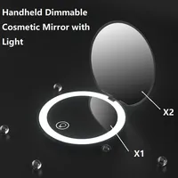 Handhold Portable Folding Travel Mirror LED Light Makeup Mirror Compact Mirror 2X Magnification 2-sided Beauty Makeup Round Mirr