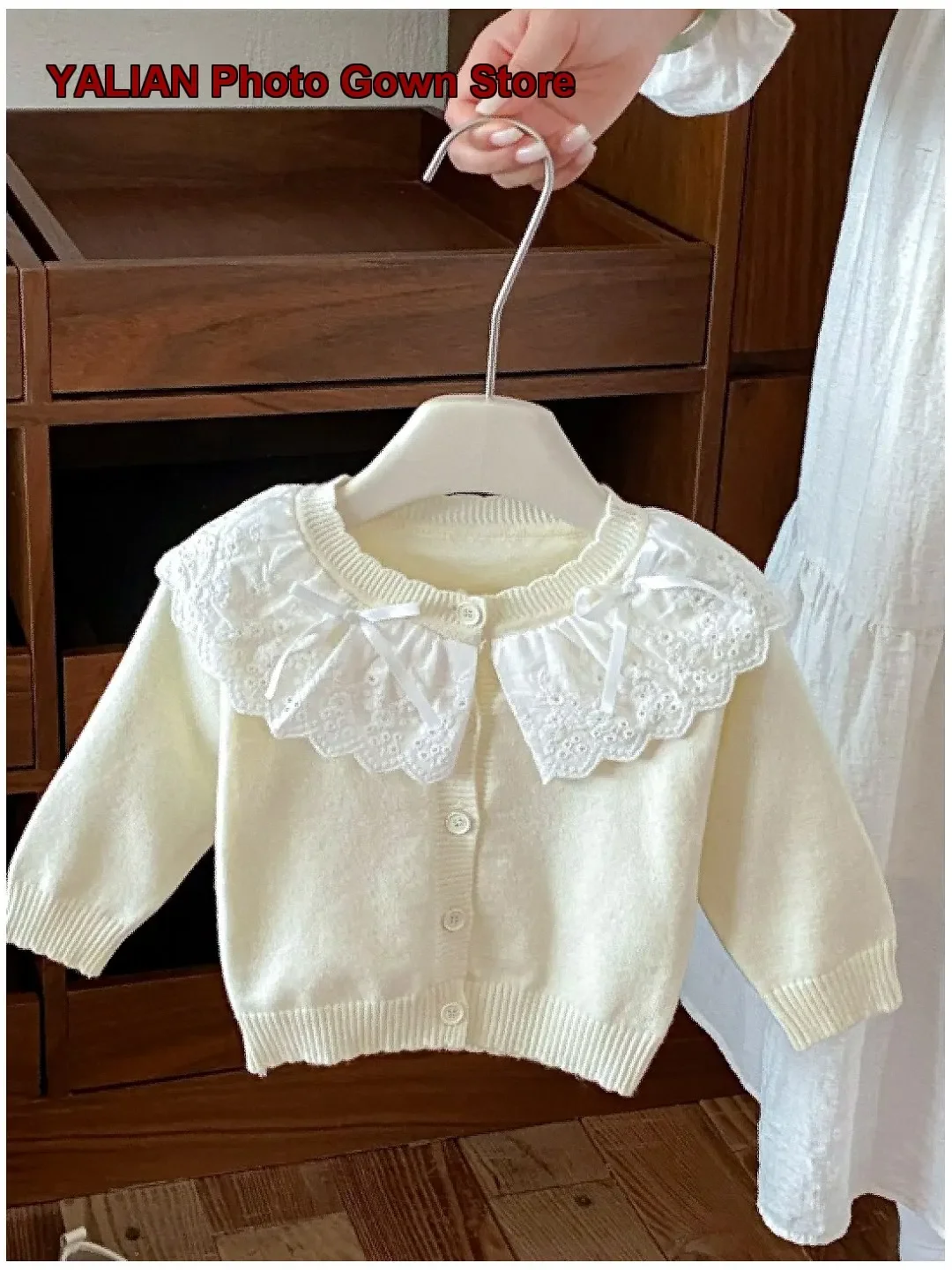 Girls Knit Cardigan Infant Spring Autumn Lace Applique Sweet Cartoon Pattern Blue