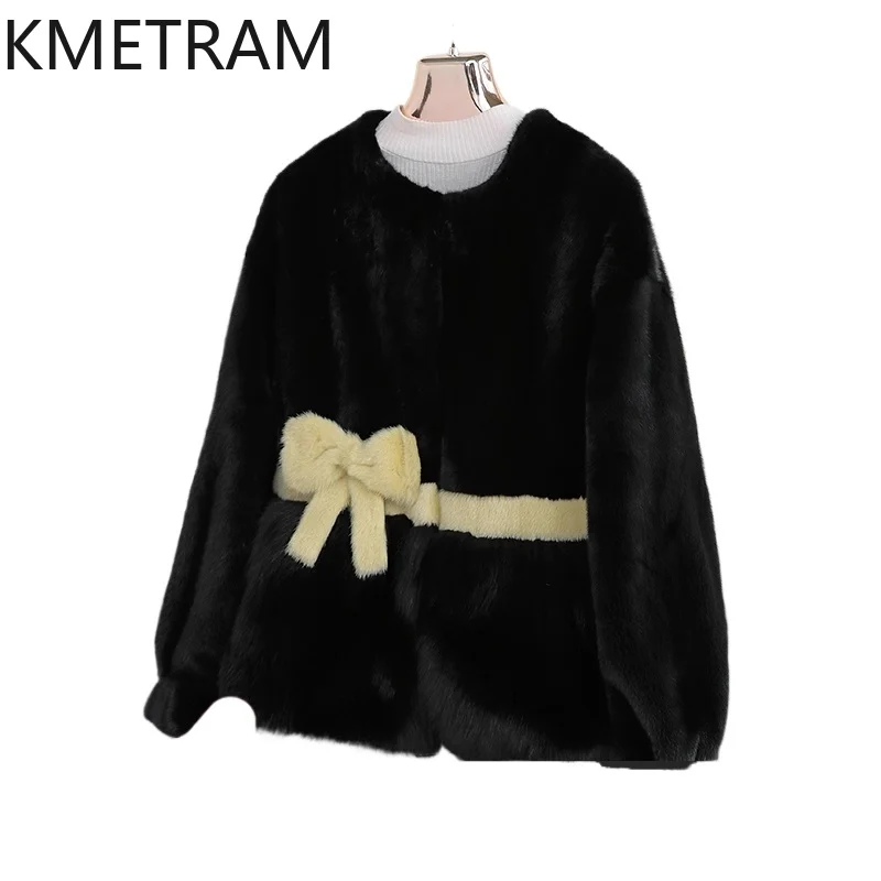 KMETRAM 천연 밍크 모피 코트 여성용 블랙 숏 리얼 퍼 코트 2025 겨울 럭셔리 신상 아우터웨어 여성 의류