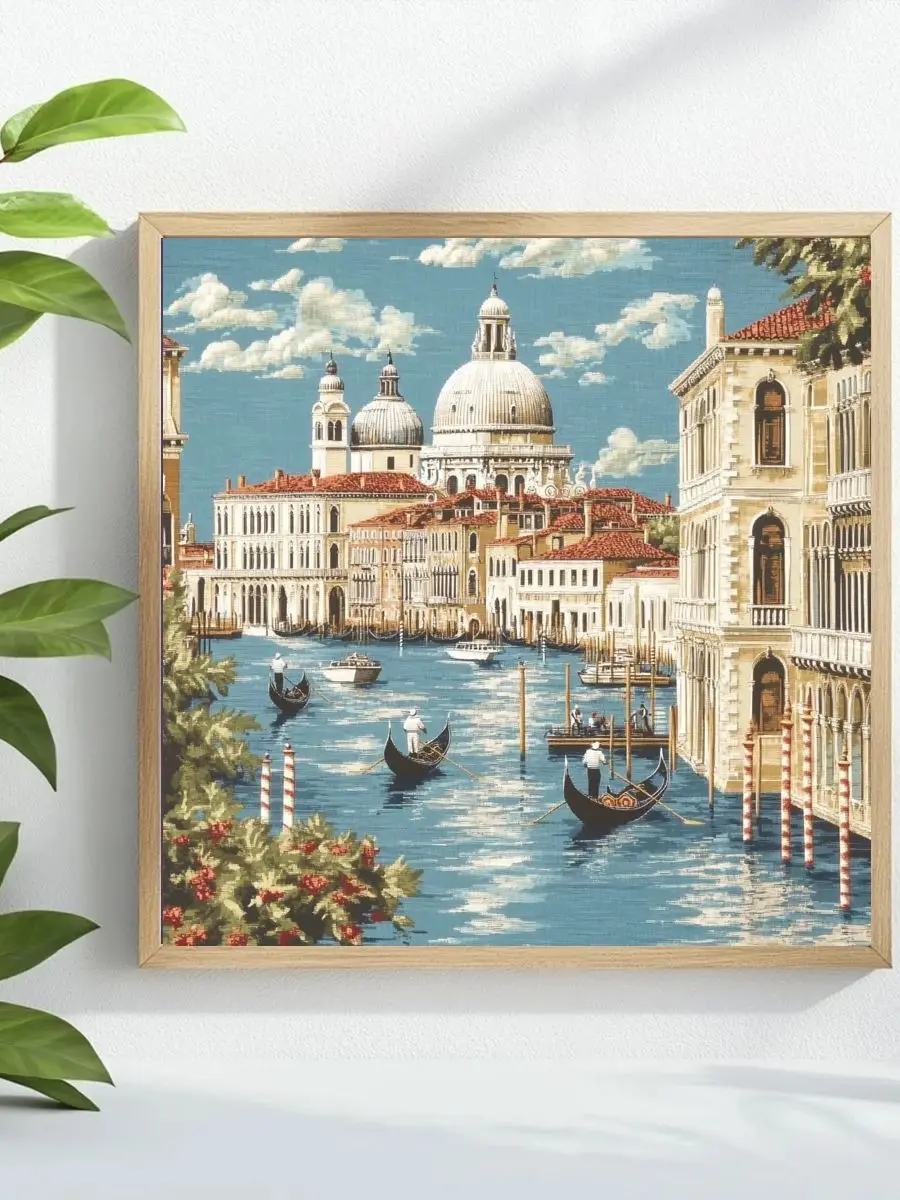 1 Stück 40x40 cm/15,74 Zoll Kreuzstich-Set „Venedig am Meer“ DIY-Set 11CT/14CT Wandbild Vollstickerei als Geschenk – Detail 1