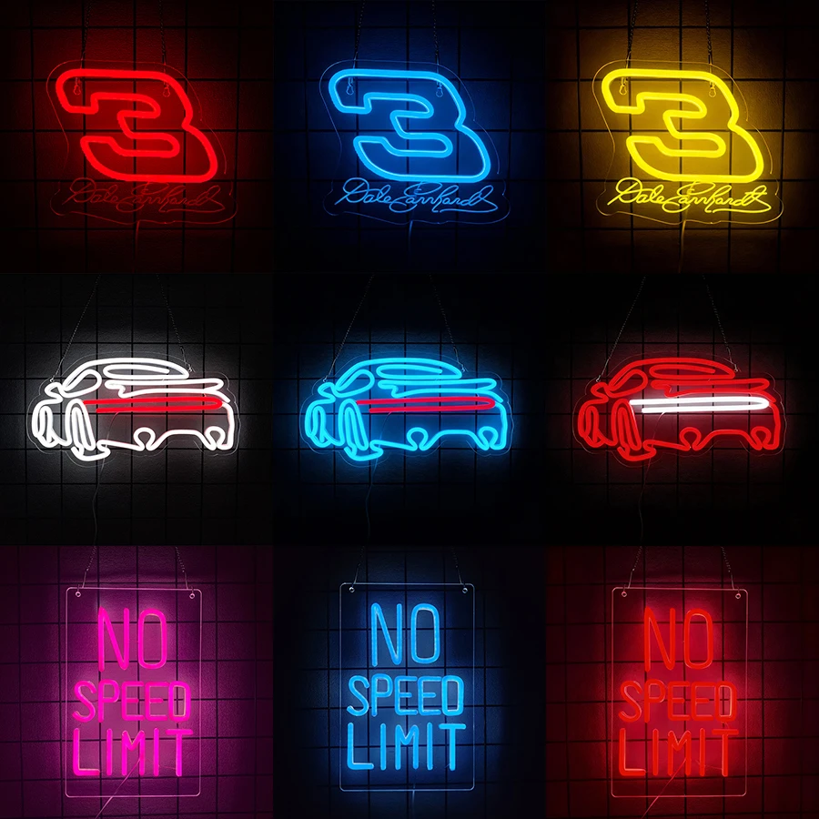 Racing Car Neon Sign,No Speed Limit Neon LED Light Sign for Wall Decor,Neon Sign for Garage Decor Man Cave Bedroom Playroom Gift