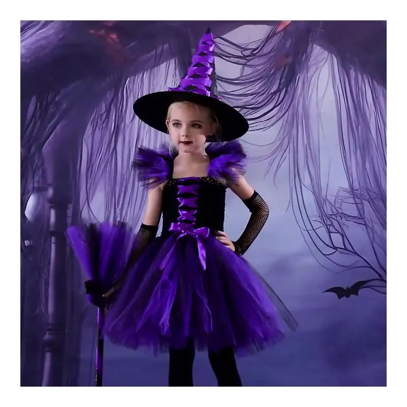 

Cross border Halloween children witches also crazy costumes fluffy gauze dresses girls makeup parties tutu dresses perfor