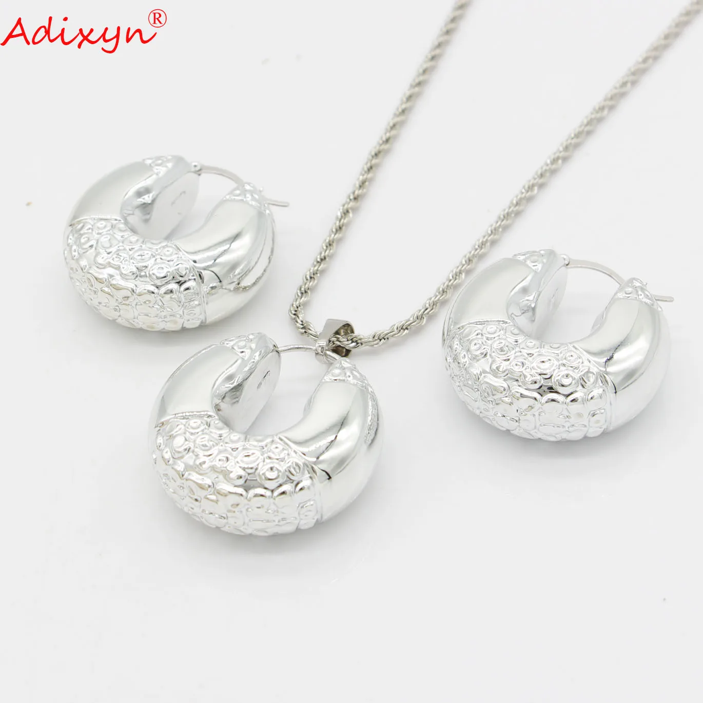 Adixyn-Juego de joyas de Color plateado para mujer, pendientes africanos, cadena colgante, regalos de boda árabes etíopes, N080713