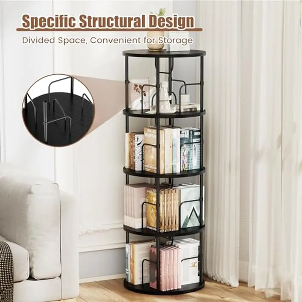 Rotating Bookshelf Torre, Estante giratória 360 °, Spinning Display Rack, Prateleira redonda destacável, Quadro de metal impermeável, 4 Tiers