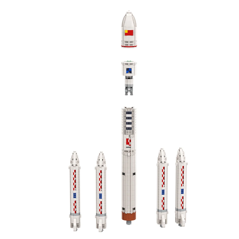 Gobricks MOC Space 1:110 ยาวมีนาคม 5 Rocket Launching Building Block ชุดอวกาศการสํารวจดาวเทียมอิฐของเล่นเด็กของขวัญ