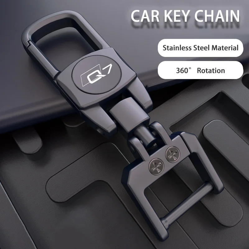 Car Metal Key Chain KeyChain Pendant Leather Ring Key Case Key Cover For Audi Q7 Logo Carplay 4M Grill 2024 Accessories DIY Logo