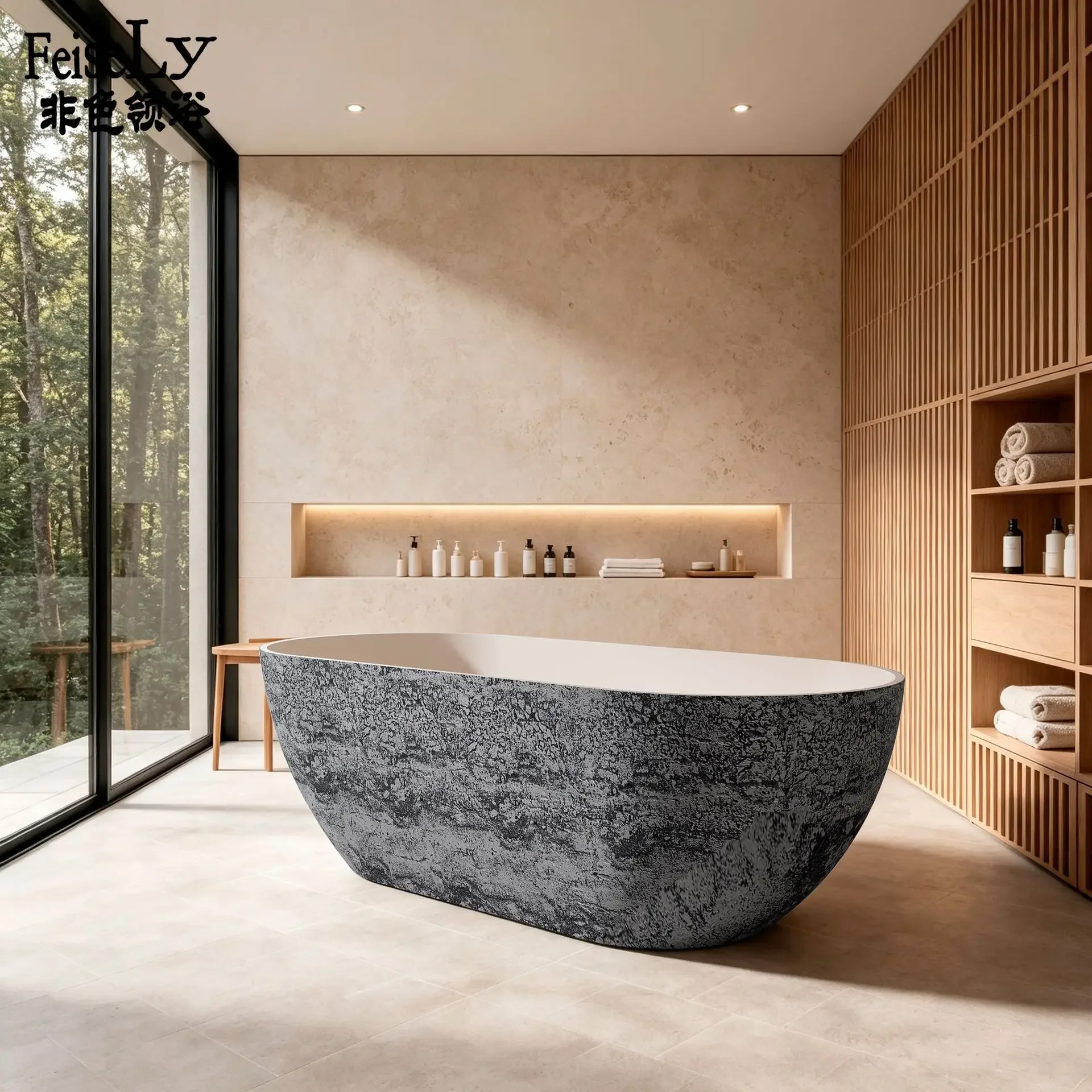 Hotel Household Oval Freestanding Bathtub Design Art Marble Artificial Stone Double Tub Bathroom Furniture