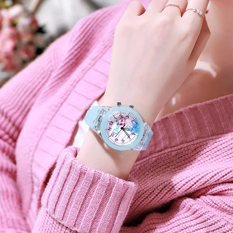 Disney Girls Kids Watches Children Watch Frozen Princess Aisha Sophia Luminous Student Colorful LED Light Women Lady Clock