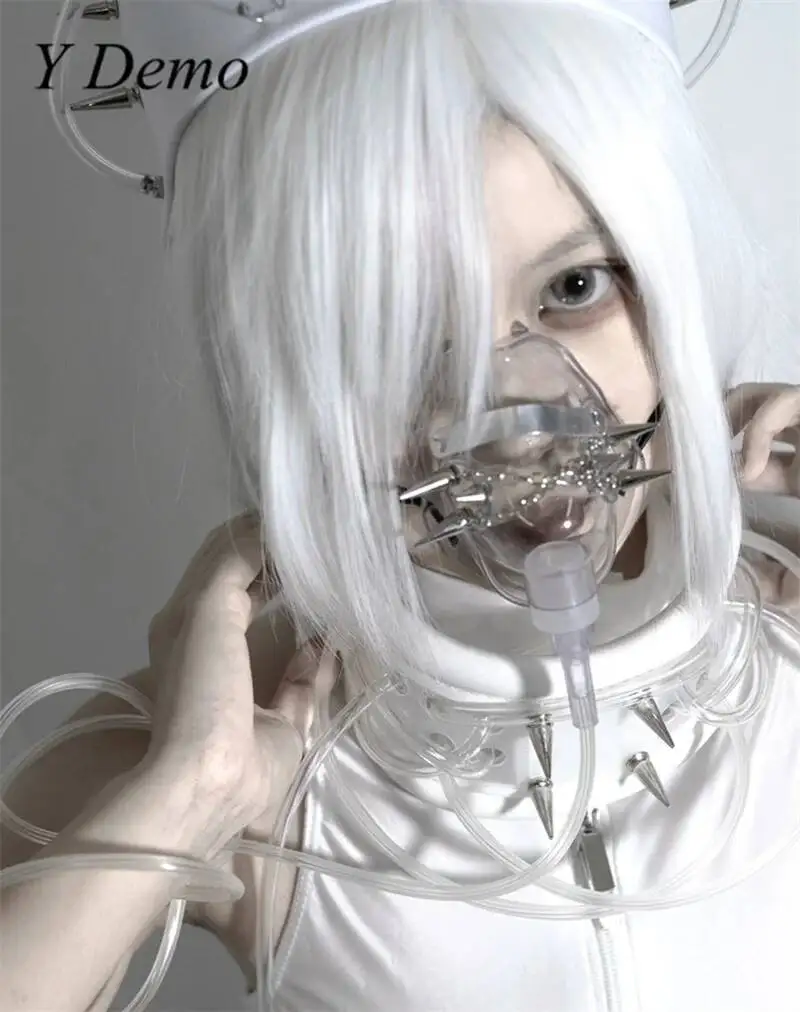 Y Demo Techwear Handmade Rivets Decorative Mask Casual Egirl Chains Punk Transparent Pvc Breath Masks Cosplay