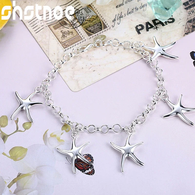 

SHSTONE 925 Sterling Silver Starfish Bracelet For Women Party Hand Chain Fashion Charm Engagement Wedding Birthday Jewelry Gift