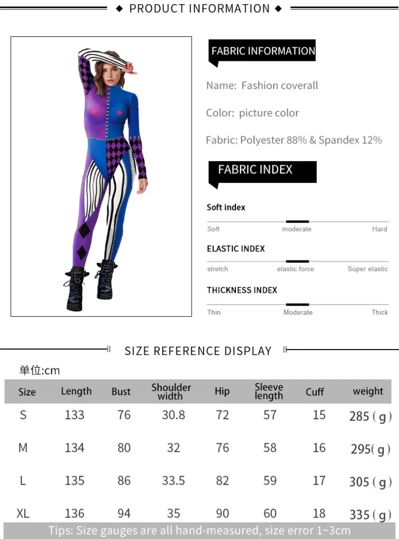 Halloween Horro Zombie Printed Cosplay Dress Women Funny Party Clown Costume Zentai Catsuit Onesie Performance Bodysuits