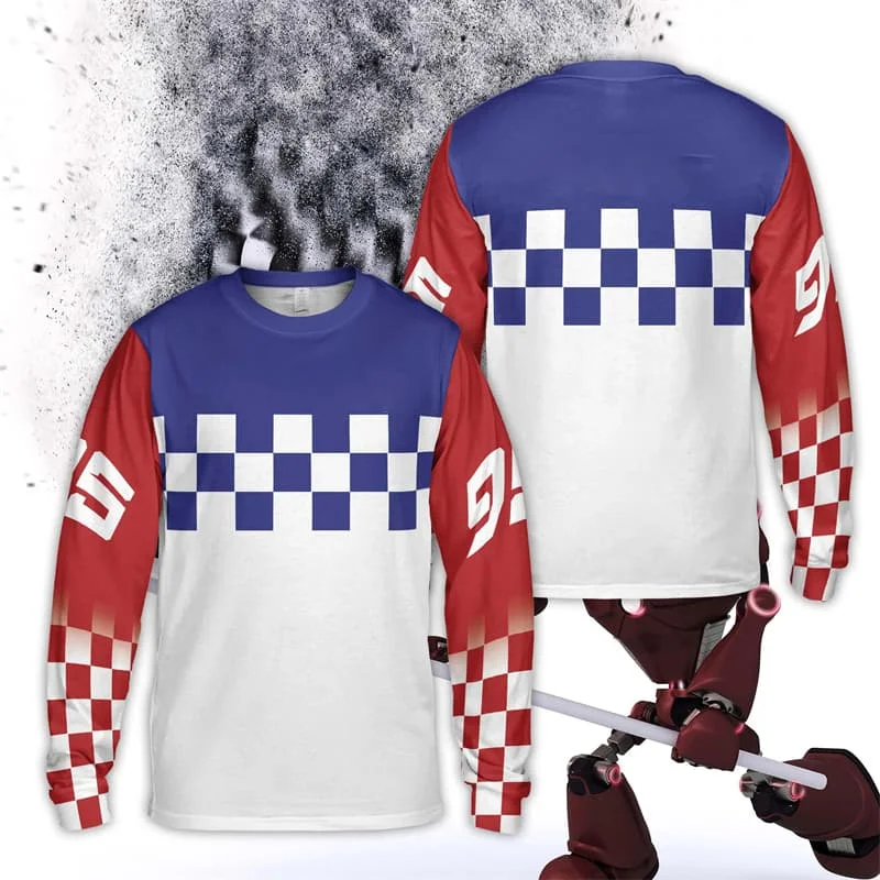 Kinder-T-Shirt, Damen-T-Shirt, Jungen-Oberteil, Erwachsene, Kinder, Eltern-Kind-Set, schnelltrocknend, Herren-Langarm-T-Shirt, Dirt Bike, kariert, Motocross, 3D – Detail 7