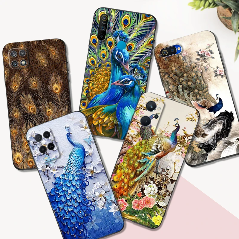 Черный чехол ТПУ для Realme C3 C35 C20 C21 C21Y C25 C25Y C25S C11 2021 2020 чехол перо павлина