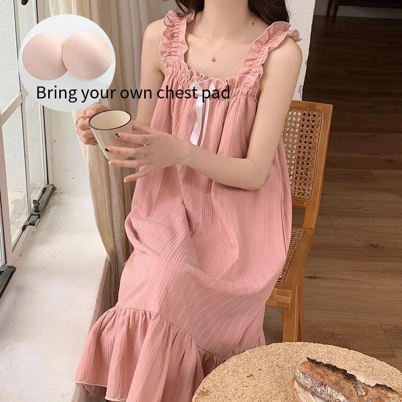 

Robe De Nuit mi-longue pour Femme, Bretelles, Confortable, Respirante, Décontractée, Vêtements Fins, Printemps