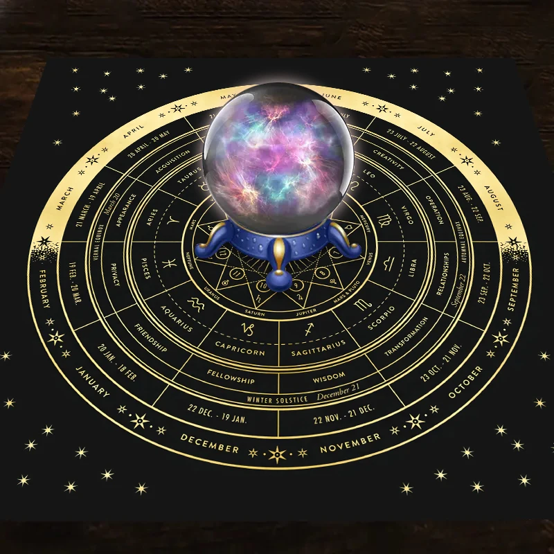 50 75cm Tarot Card Tablecloth 12 Zodiac Astrology Altar Cloth Fortune Astrology Prophecy Card Mat Drop Board Game Tablecloth