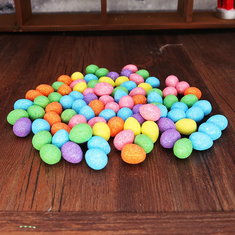 80pcs/bag Colorful Foam Bird Pigeon Eggs Glitter Easter Eggs DIY Craft Happy Easter Decorations Kids Gifts Home Decor Supplies