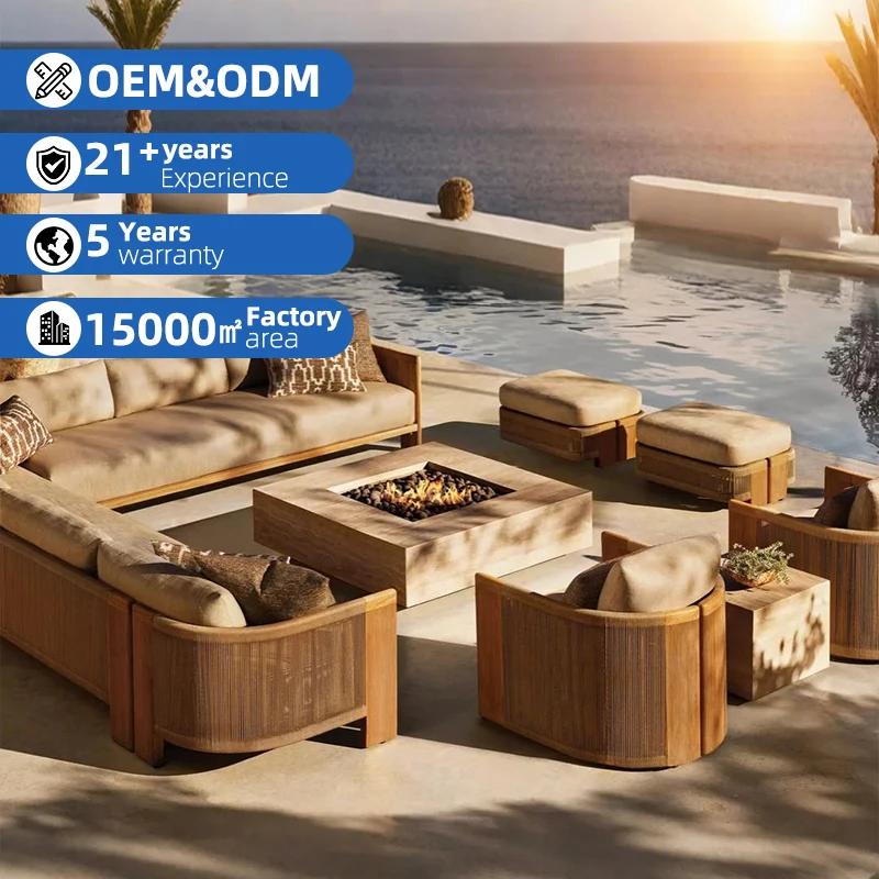 Teak Rope Sectional Sofa Set Furniture Garden Sofas Teak Outdoor Sofa for Patio Furniture Hotel Apartment for Courtyard VillaUse
