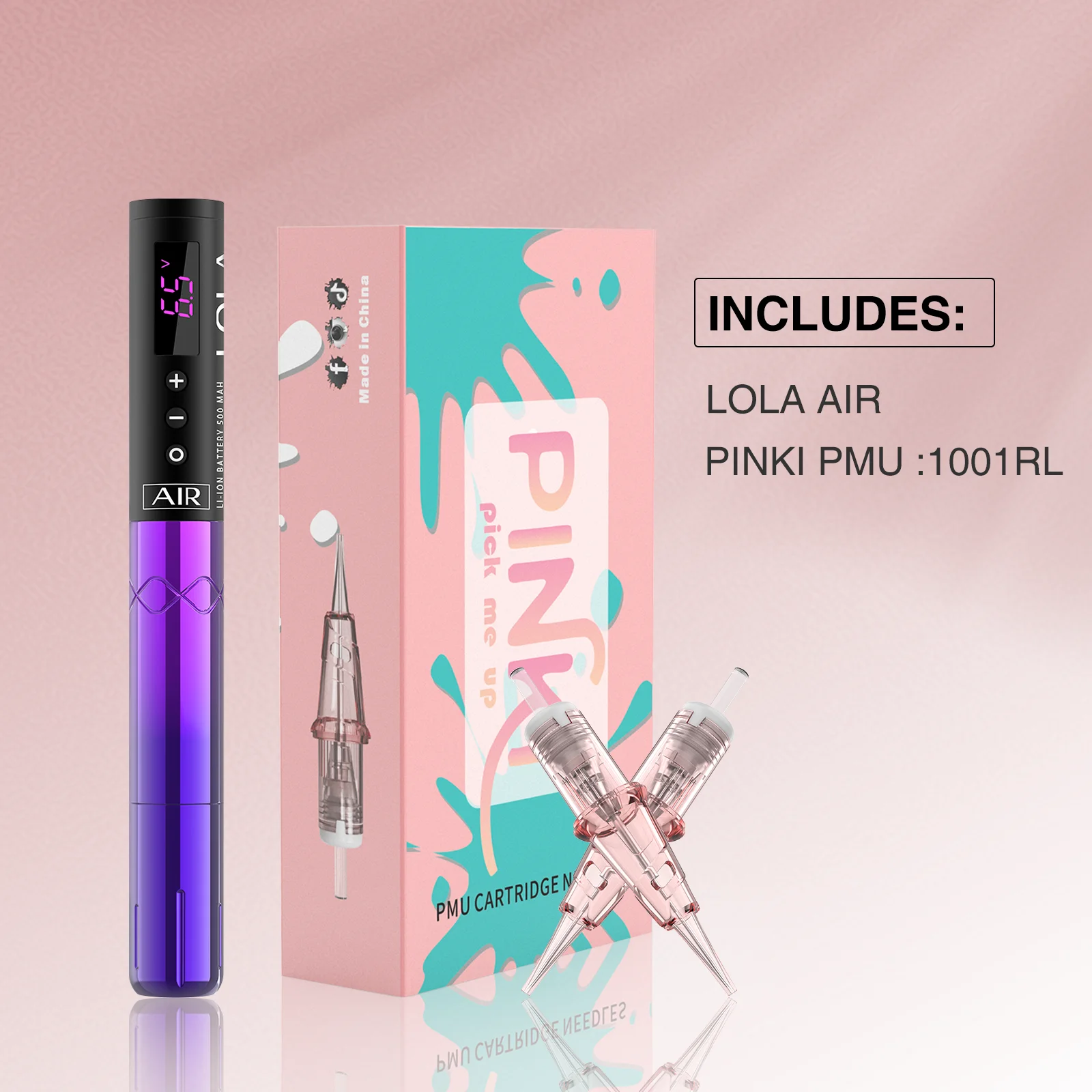 

POPU LOLA AIR Wireless Battery Machine Kit with Cartridge Tattoo Needles Permanent Make-up Machine Tattoo Supply