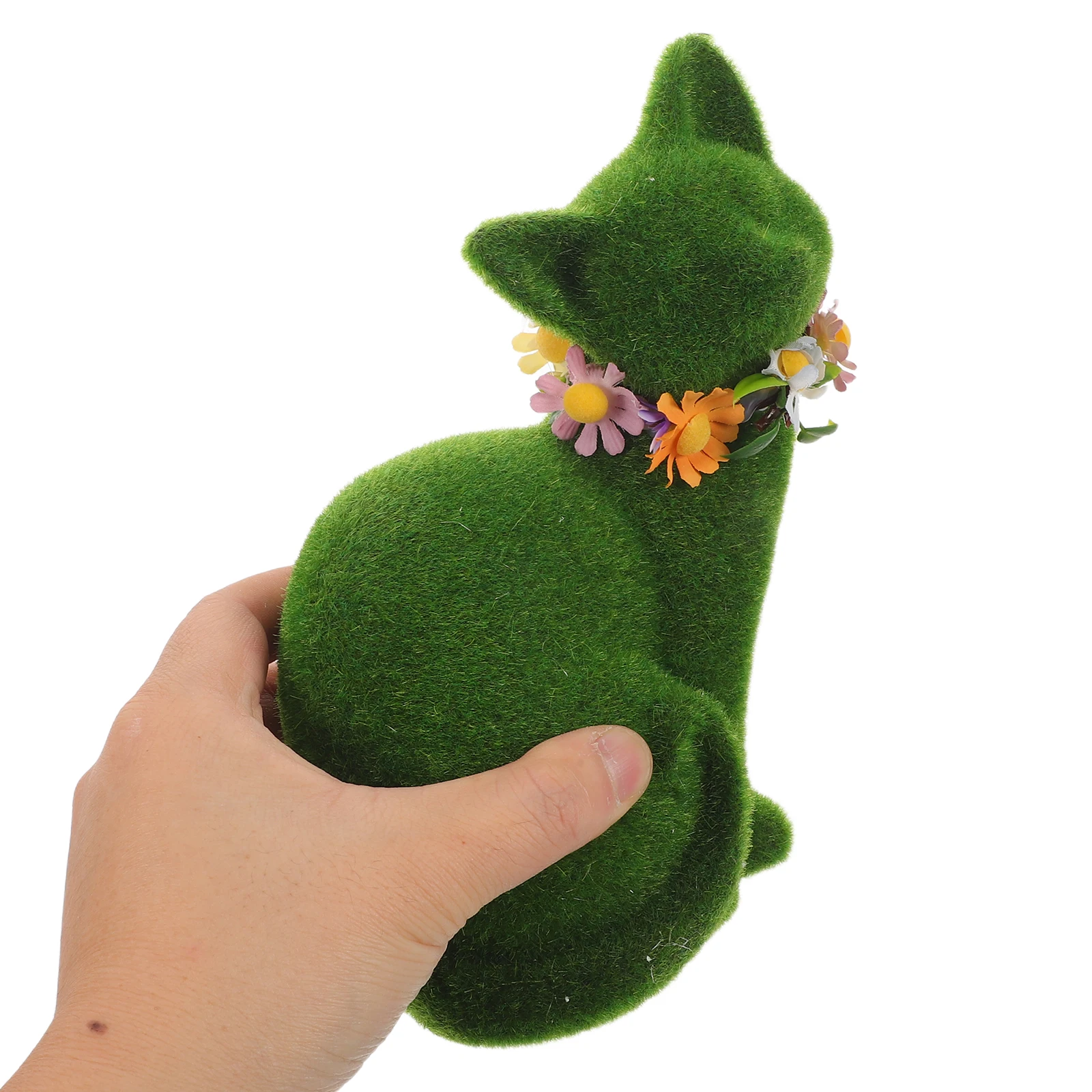 

Flocked Cat Cute Moss Covered Animal Sculpture For Garden Decor Indoor Outdoor Green Flocked Kitten Statue Small Animal Ornament