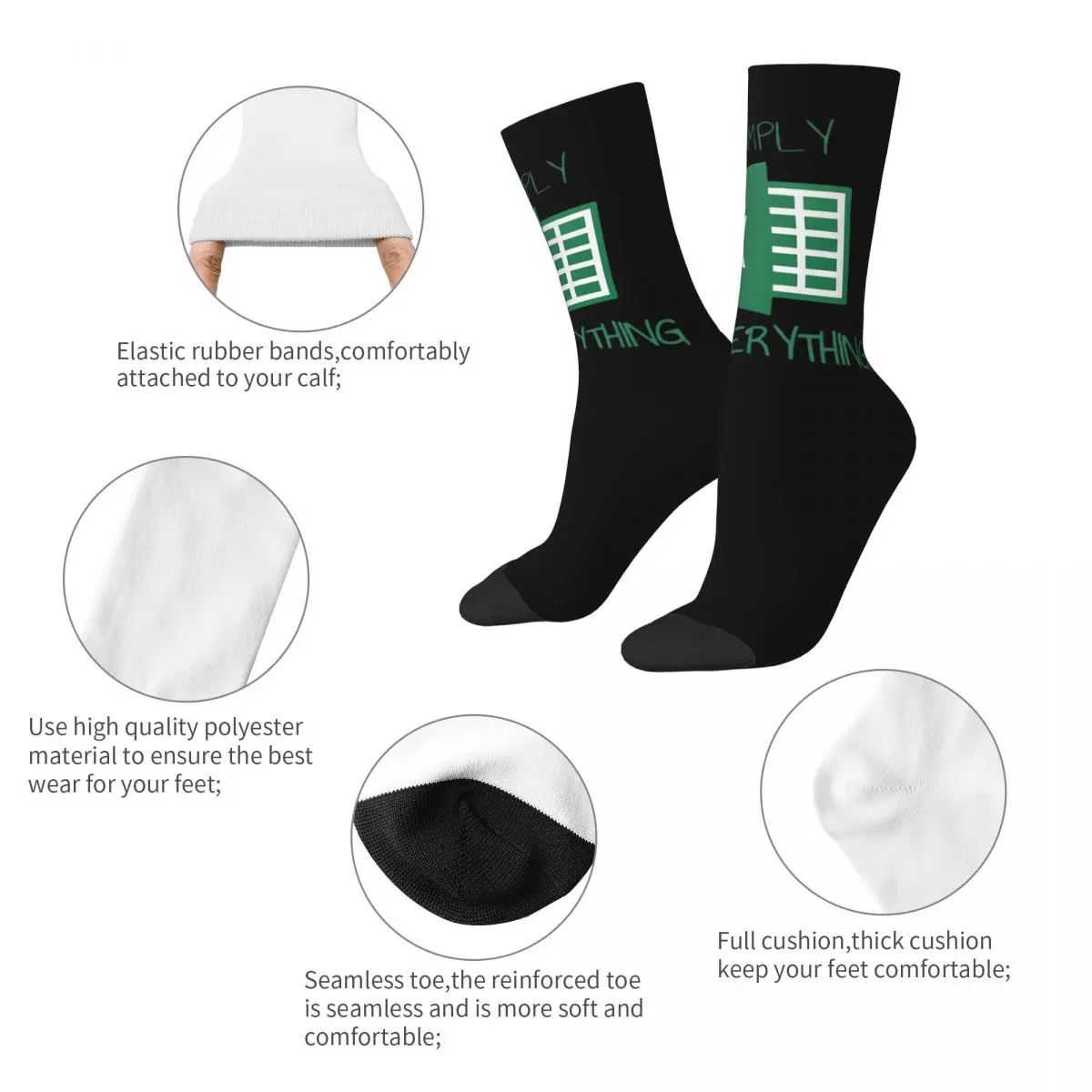 Calcetines simplemente Excel en todo, medias absorbentes del sudor Harajuku, calcetines largos para todas las estaciones, regalos de Navidad para hombre y mujer