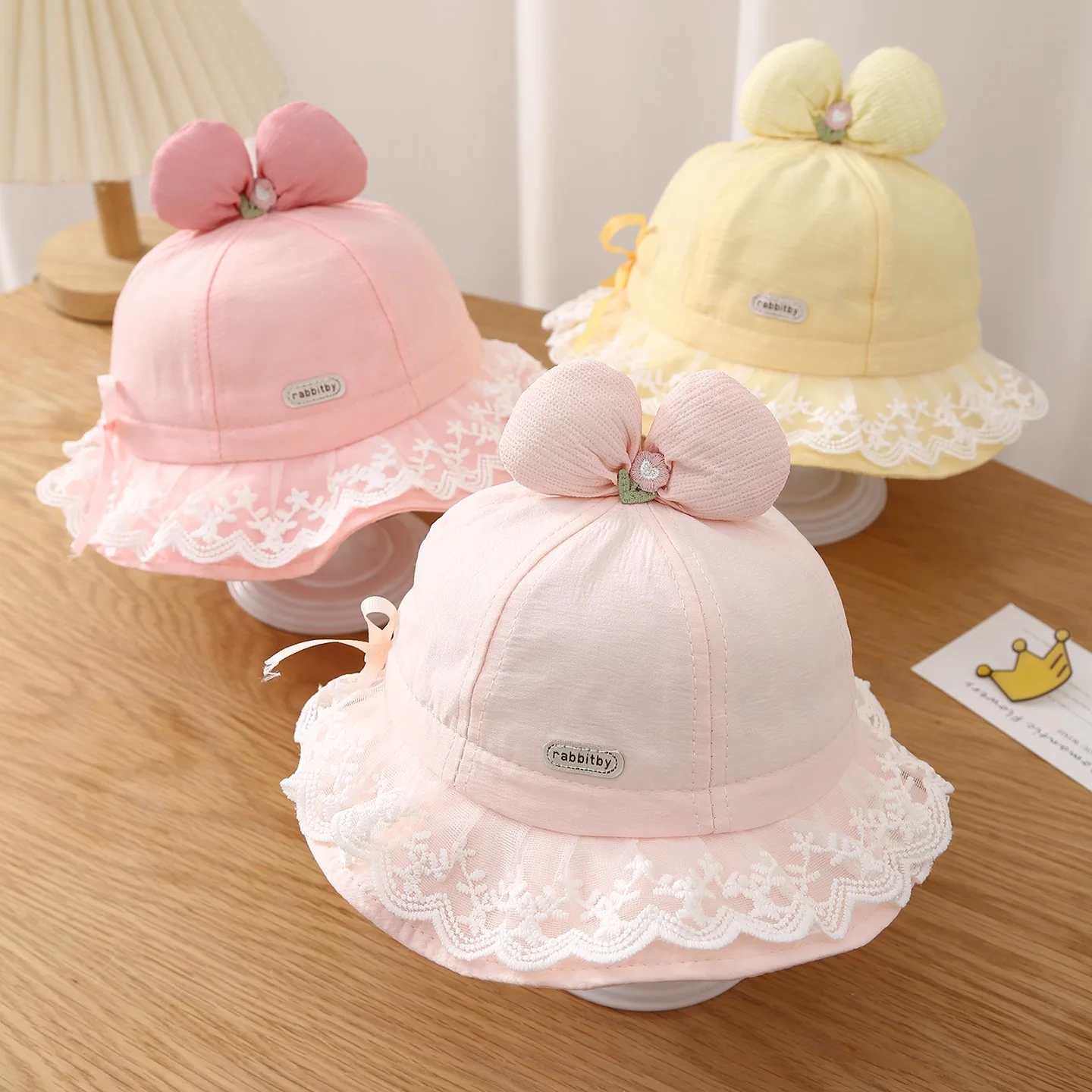 

Детская панамка в стиле принцессы с кружевом и бантом, весна-лето-осень, защита от солнца, для новорожденных, головной убор для младенцев