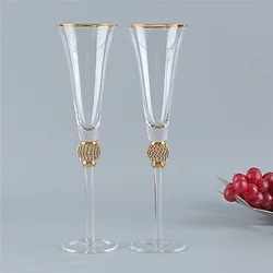 2Pcs 200ml Phnom Penh Champagne Glasses Inlaid Diamond Wine Glass Weddeing Party Crystal Goblet Cocktail Glass Drinkware Gifts