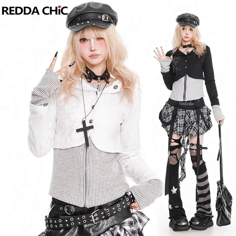 

REDDACHiC Women's Leopard Hoodies Jacket 90s Sparkly Diamond Stitch Knit Long Sleeve Top Zip Up Hooded Top Aesthetic Y2k Clothes