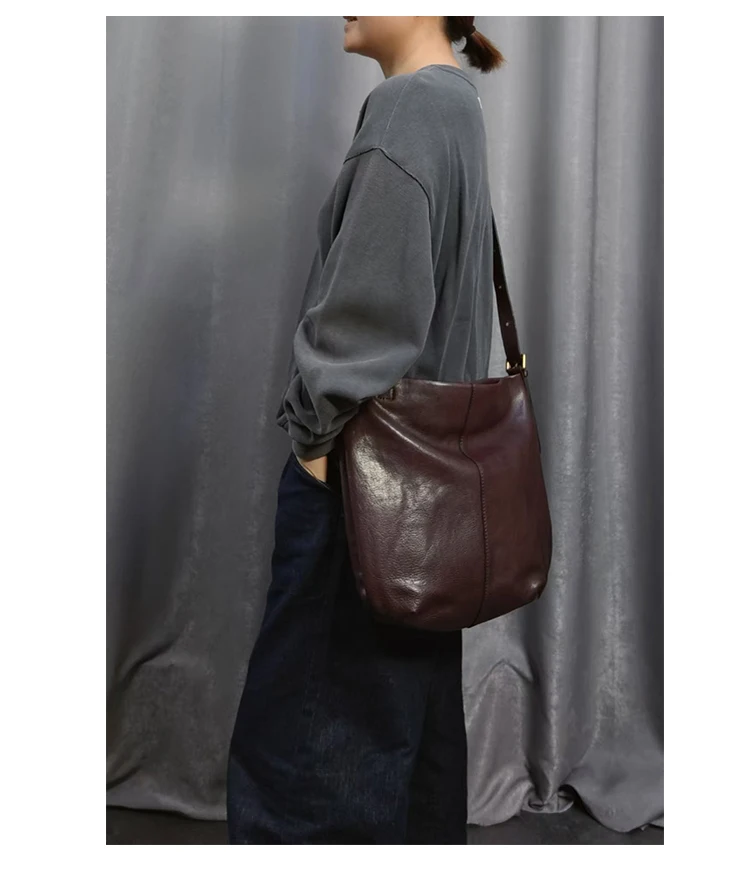 

vintage simple natural soft genuine leather women's shoulder crossbody bag casual lazy real cow leather large-capacity tote bag
