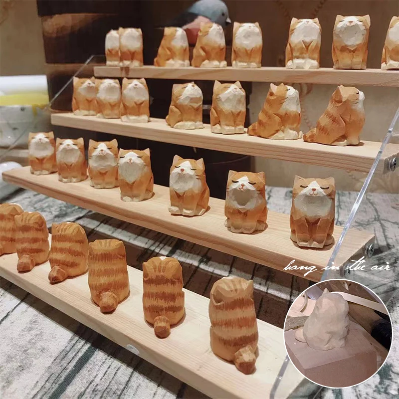 اليد نحت خشبية القط تمثال لطيف صغير القط التماثيل المنزل مكتب سطح المكتب ديكور اليدوية الخشب هريرة نحت هدية لمحبي القط