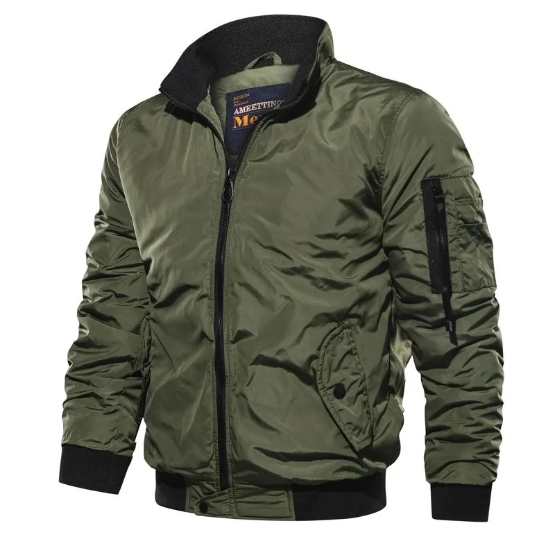 Fall And Winter Of The New Men's Polyester Cotton Jacket Style Leisure Pure Color Collar Flight Jacket Bigger Sizes