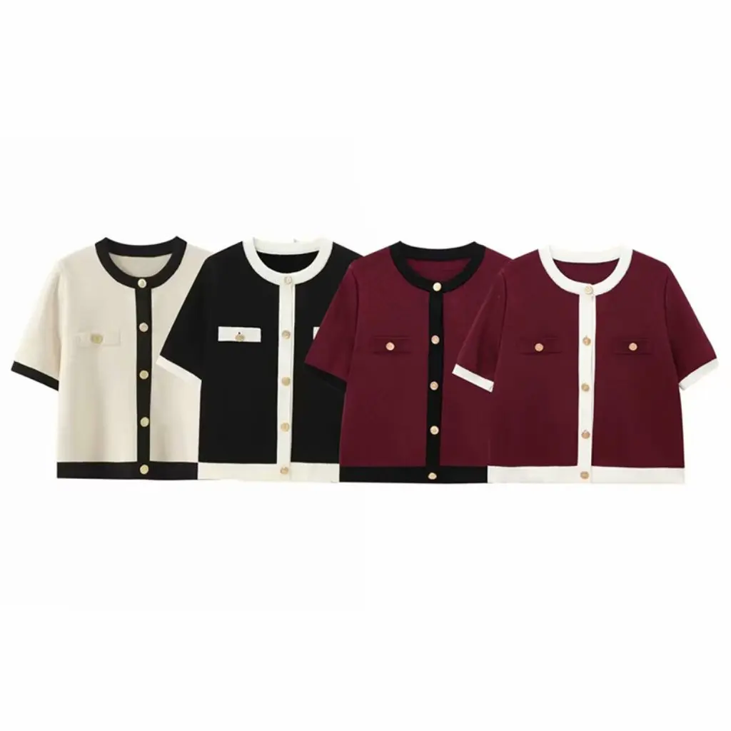 

Women's European And American Style Casual Pullover Short-Sleeved Sweater Color Matching Jacket Knitwear for Autumn