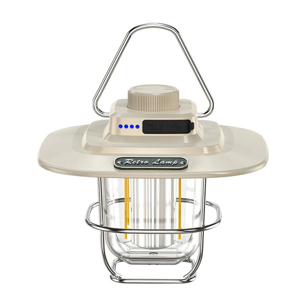 LED Hanging Camping Lamp Vintage Portable Emergency Light Stepless Dimming Waterproof IPX4 Rechargeable for Hiking Camp for Home