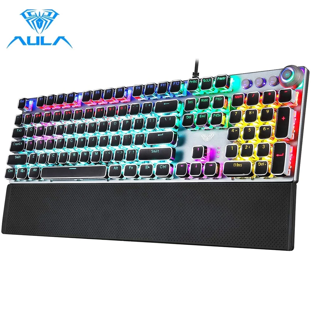 AULA Mechanical Keyboard 104 keys Blue Black Switch USB Gaming Keyboards for Tablet Desktop Russian Hebrew Spanish Korean