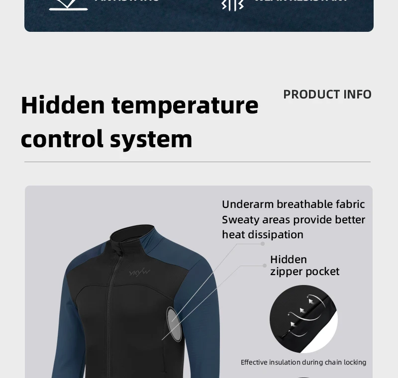 YKYWBIKE Herren-Fahrradjacke, wasserdicht, winddicht, Rennrad-Oberteile, Winter 0 ° C Thermal Fleece Fahrradtrikot Fahrradbekleidung – Detail 9