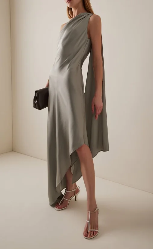 

Women's Temperament Dress 2025 Spring Summer Latest Elegant Solid Color Sleeveless Mini Dress Diagonal Collar Satin Short Skirt
