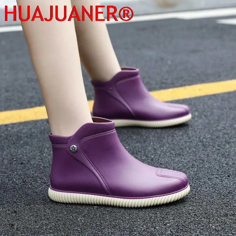 Botas de lluvia para mujer, zapatos de lluvia impermeables, zapatos planos para mujer, botines de goma negros, zapatos de pesca sin cordones, Botas para mujer