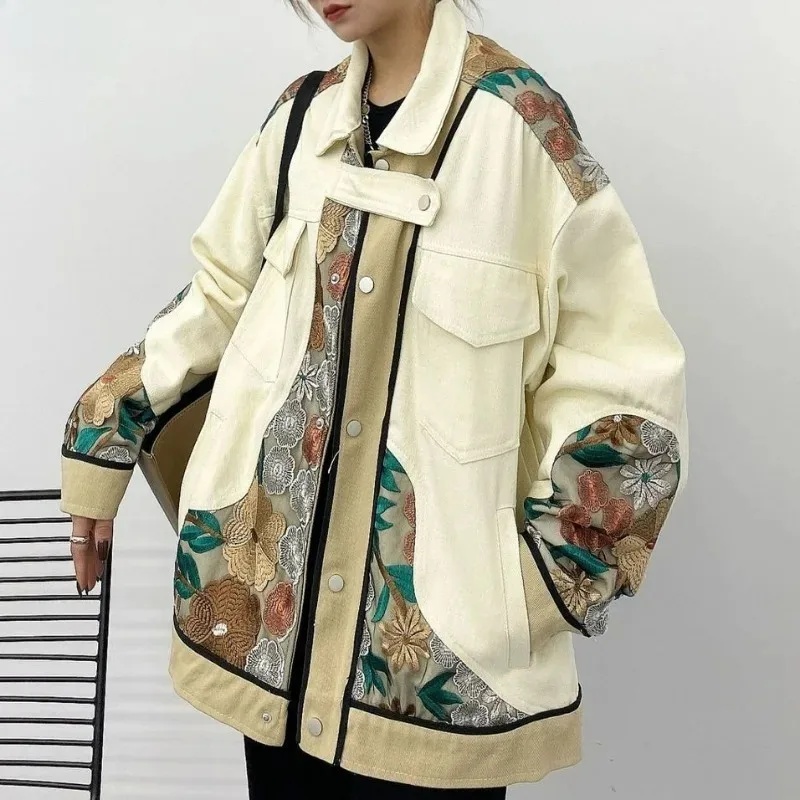 

2024 New Chinese Couple Jacket Loose Fashion Brand Vintage Heavy Industry Embroidered Coat Women Fashion Versatile Tide Tops