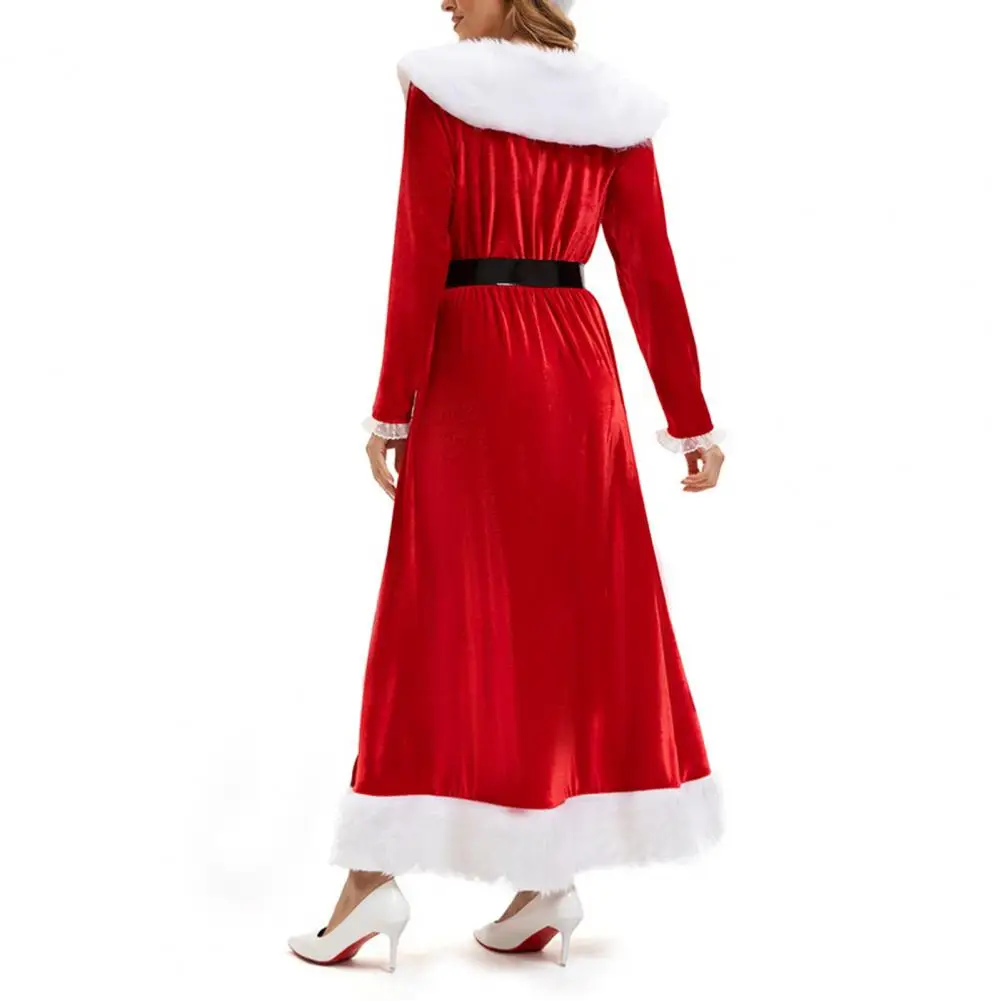 Conjunto de disfraz festivo de Navidad Disfraz de señora Claus Vestido de terciopelo con cinturón de sombrero de Papá Noel para mujer Cosplay festivo para vacaciones