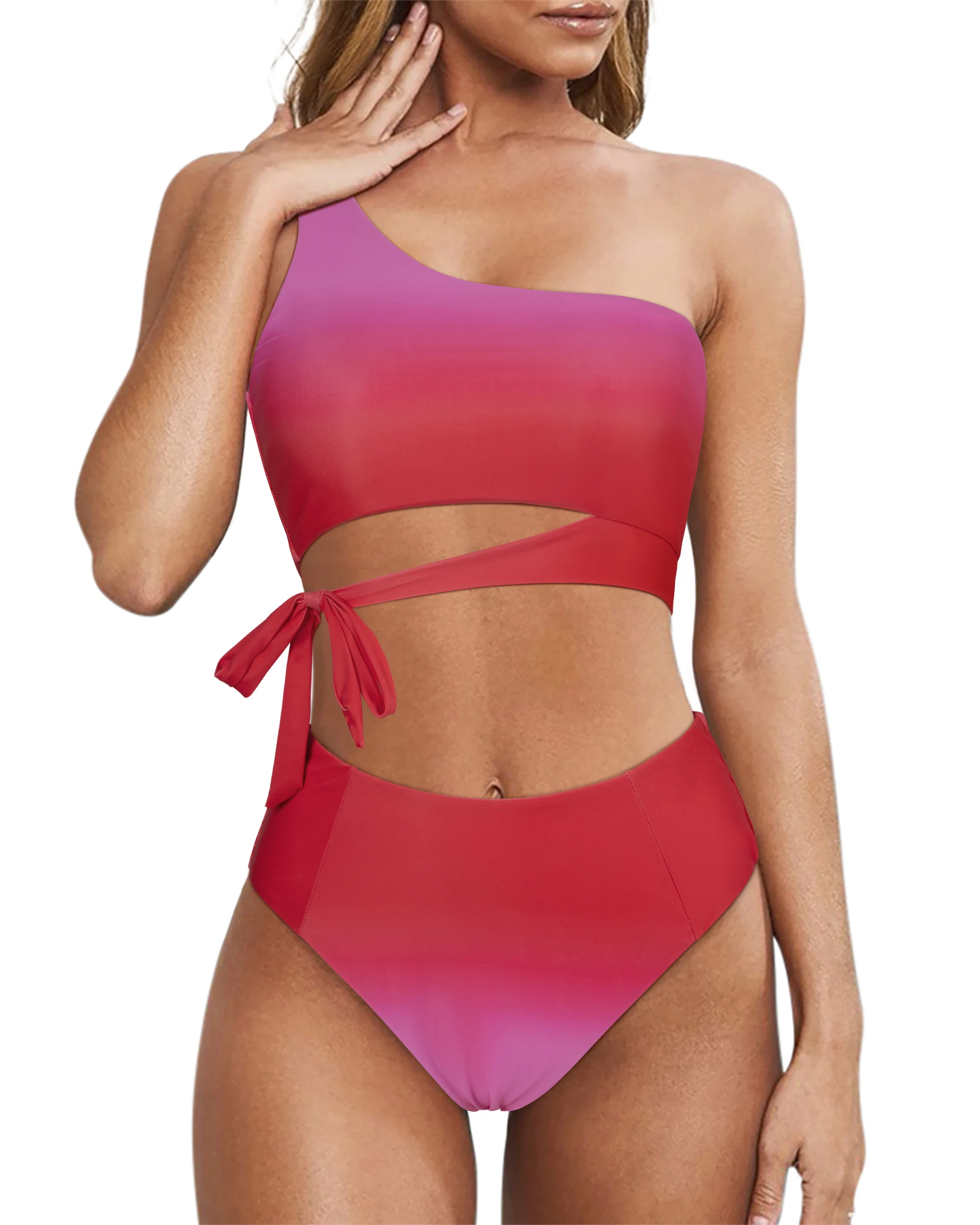 Women One Shoulder High Waisted Bikini Swimsuits Beachwear Swimwear Bathing Suits Two Piece Sexy Push Up Bikini Set Female