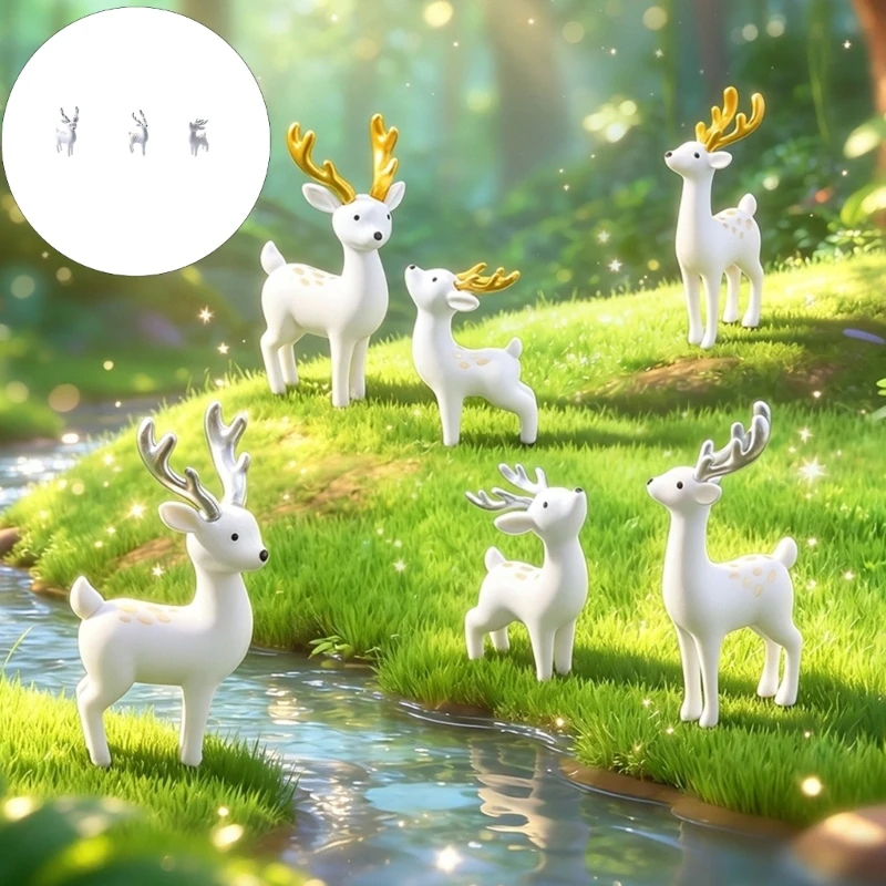 3 Piece Christmas Deer Figurine Set, PVC Mini Display Figures for Holiday Shelves, Mantels, and Village Layouts Y5GB