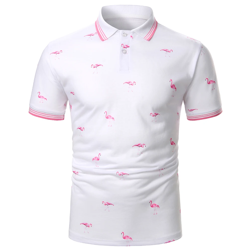 Men's Shirt Flamingo Print Button-Down Polo Shirt For Men Business Casual Daily Home Banquet Exercise Men's Top Men's Polo Shirt