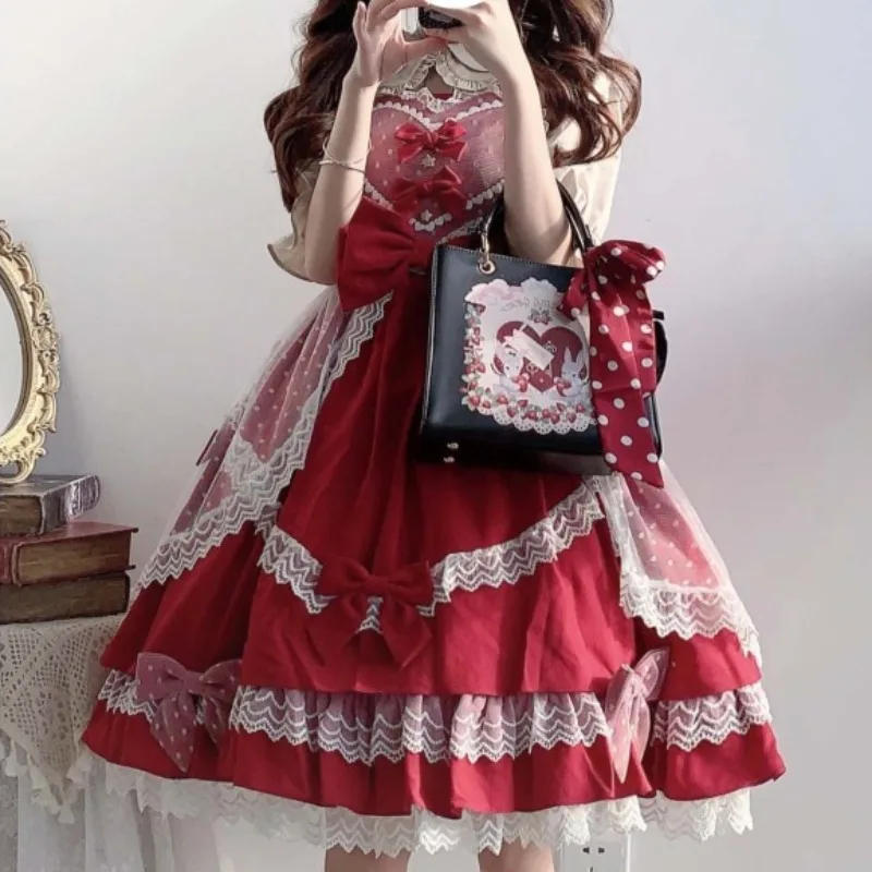 New Lolita Bag Sweet Strawberry Crossbody Bag Elegant Cute JK Uniform Hand Bag 2024 Print Cartoon Cute Shoulder Bag Bolsos